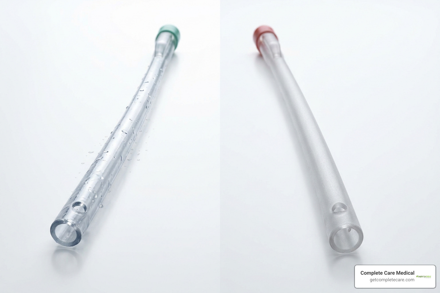 hydrophilic and non-hydrophilic catheters side-by-side