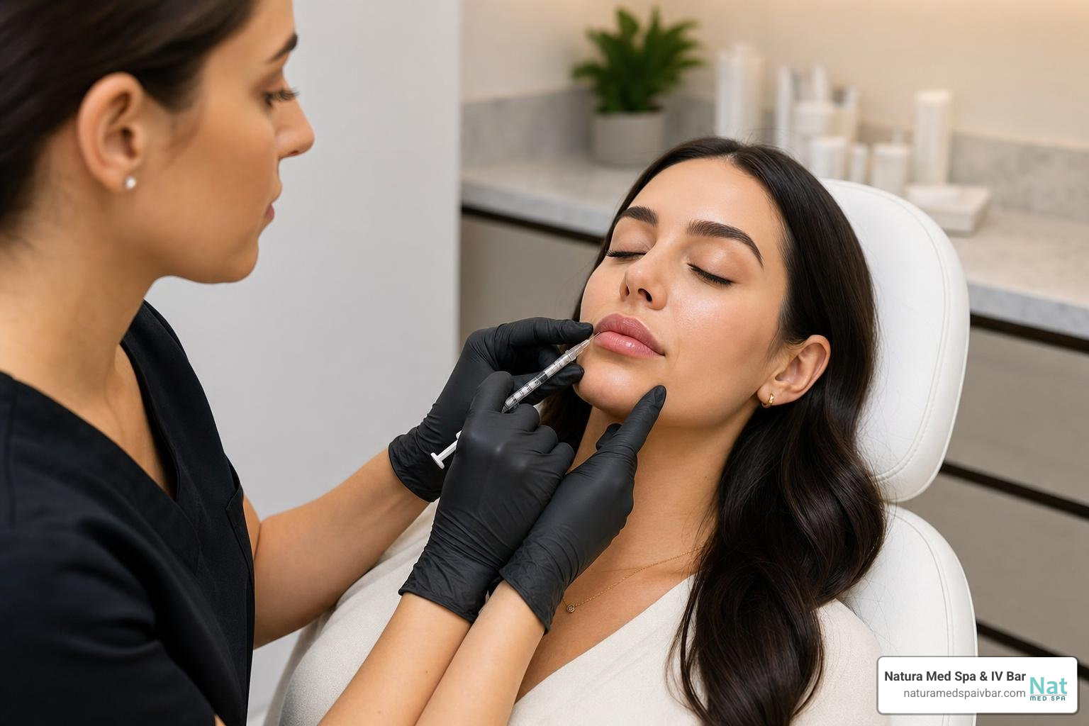 a practitioner performing a professional lip injection treatment a practitioner performing a professional lip injection treatment