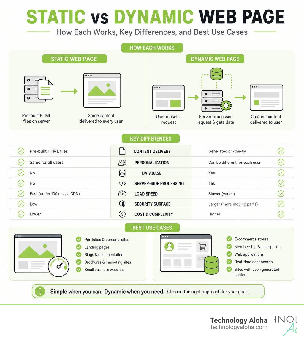 Infographic: Static vs Dynamic web page — how each works, key differences, and best use cases infographic Infographic: Static vs Dynamic web page — how each works, key differences, and best use cases infographic