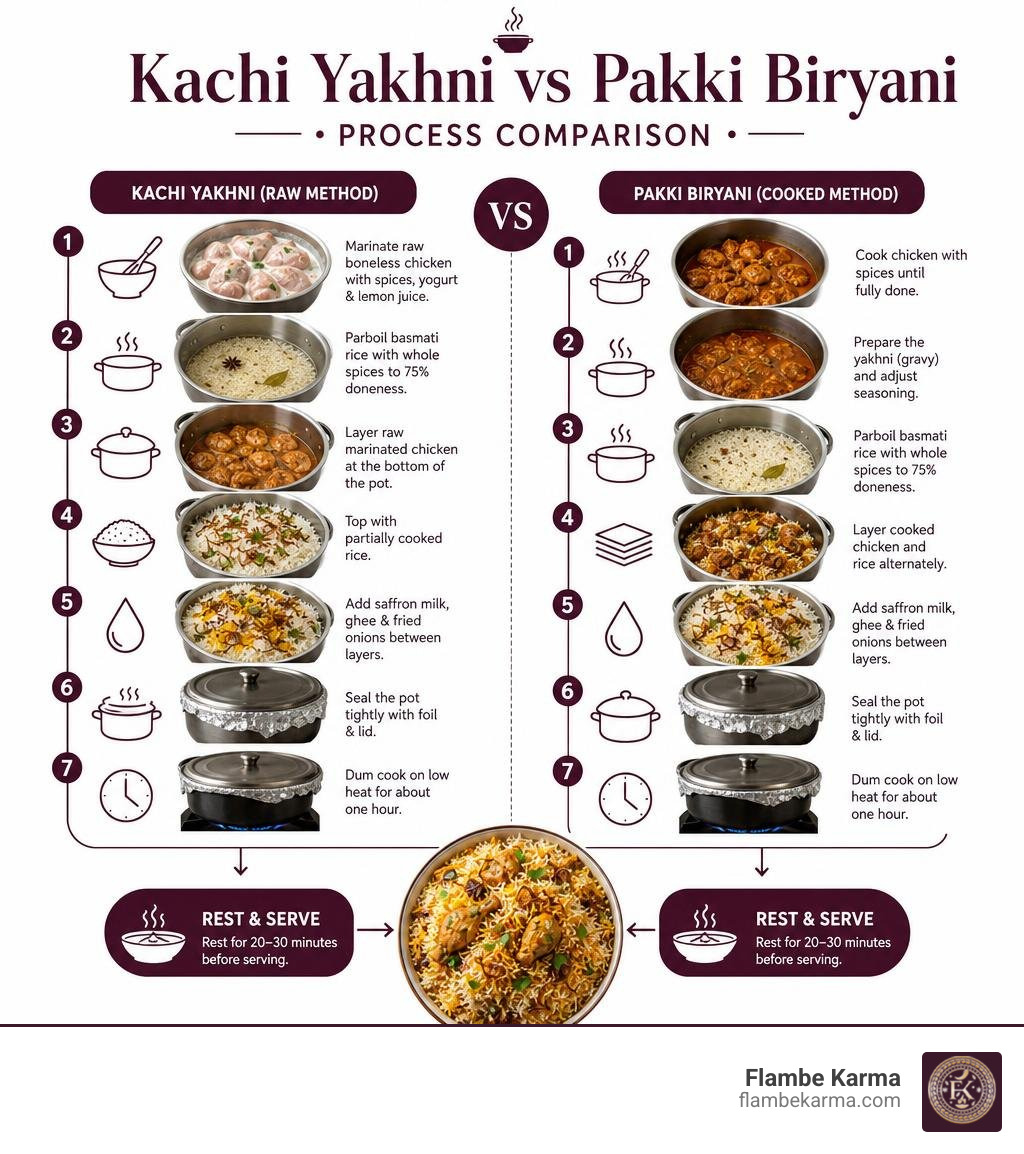 Kachi Yakhni vs Pakki Biryani process comparison infographic infographic Kachi Yakhni vs Pakki Biryani process comparison infographic infographic
