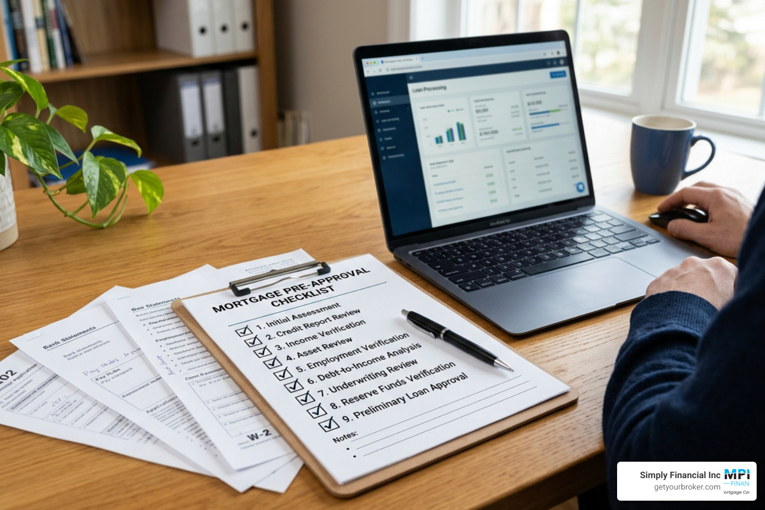 Checklist for mortgage pre-approval showing underwriting and reserve verification Checklist for mortgage pre-approval showing underwriting and reserve verification