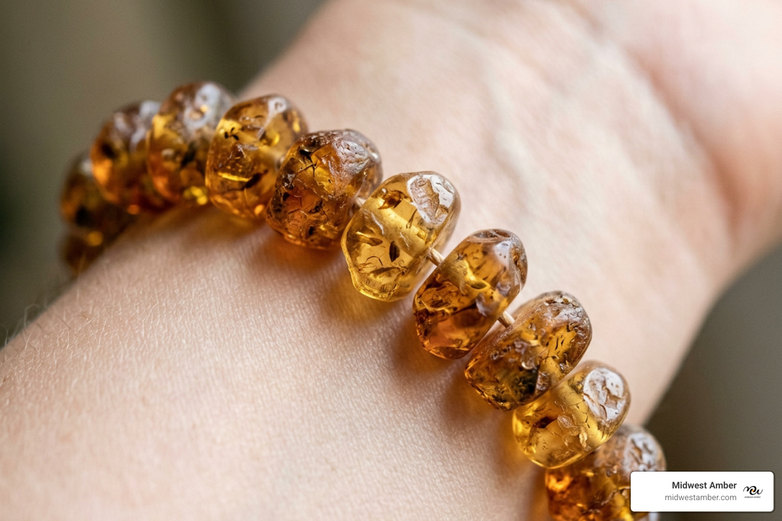 Raw cognac amber beads naturally warming against the skin