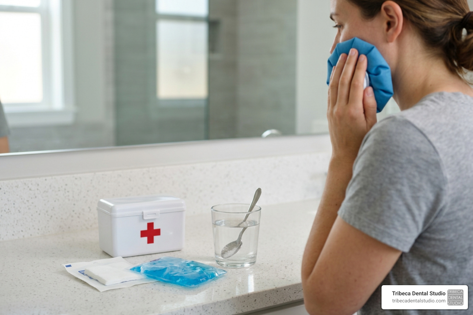 An emergency dental care kit and temporary protection steps