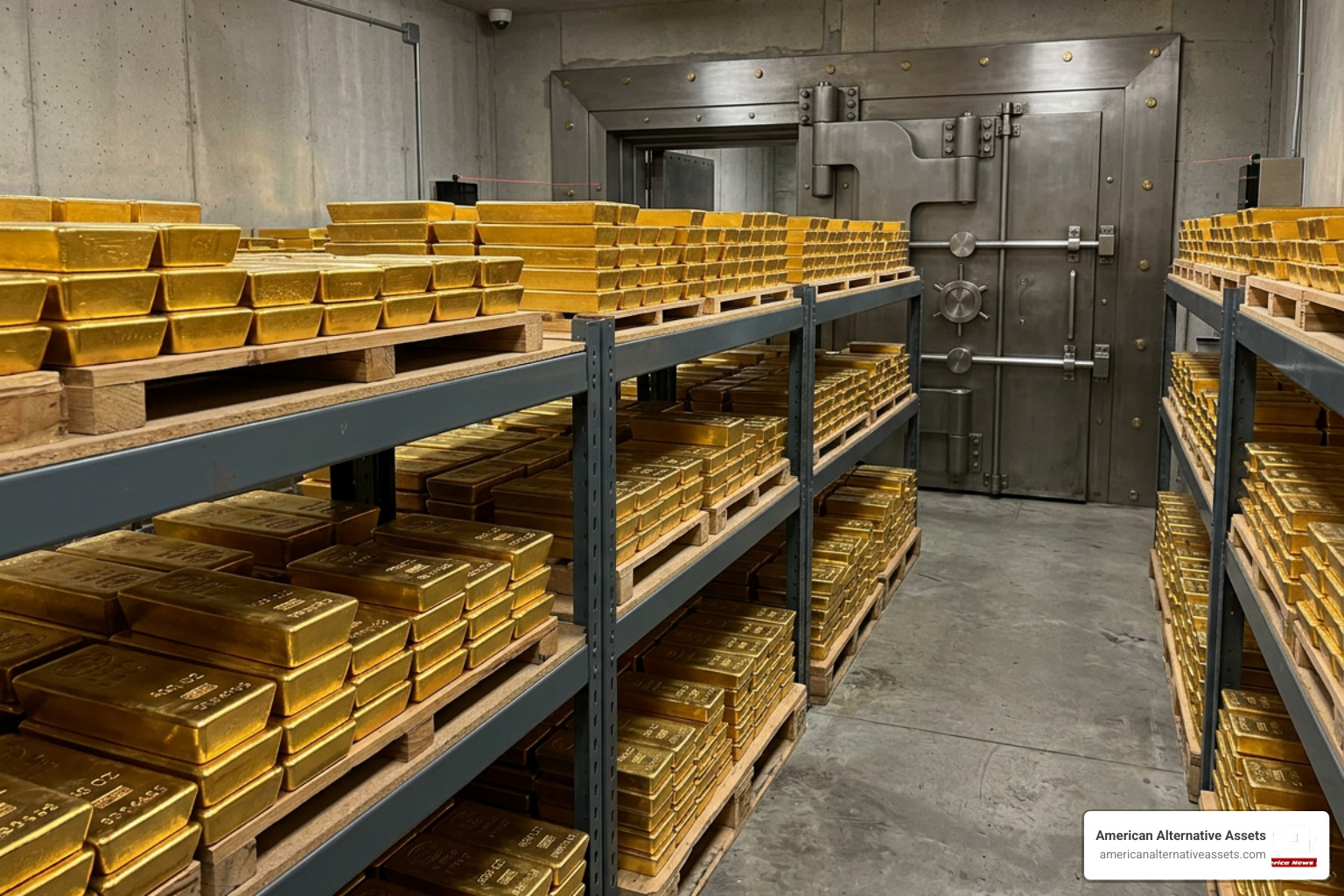 Secure gold vault storage with physical gold bars