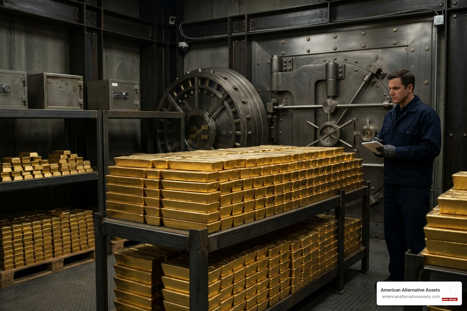 physical gold bars in a secure vault