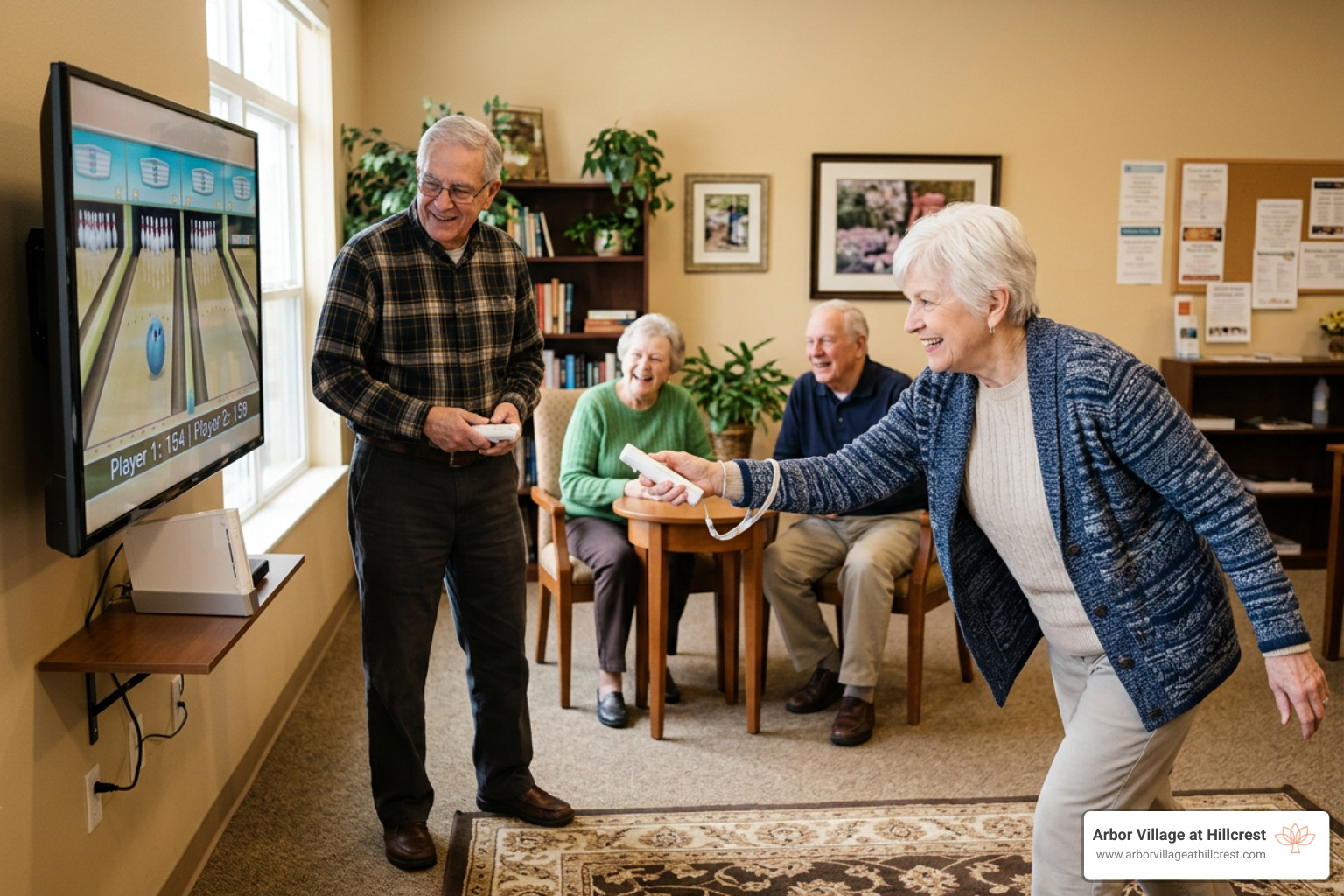 Seniors playing Wii bowling