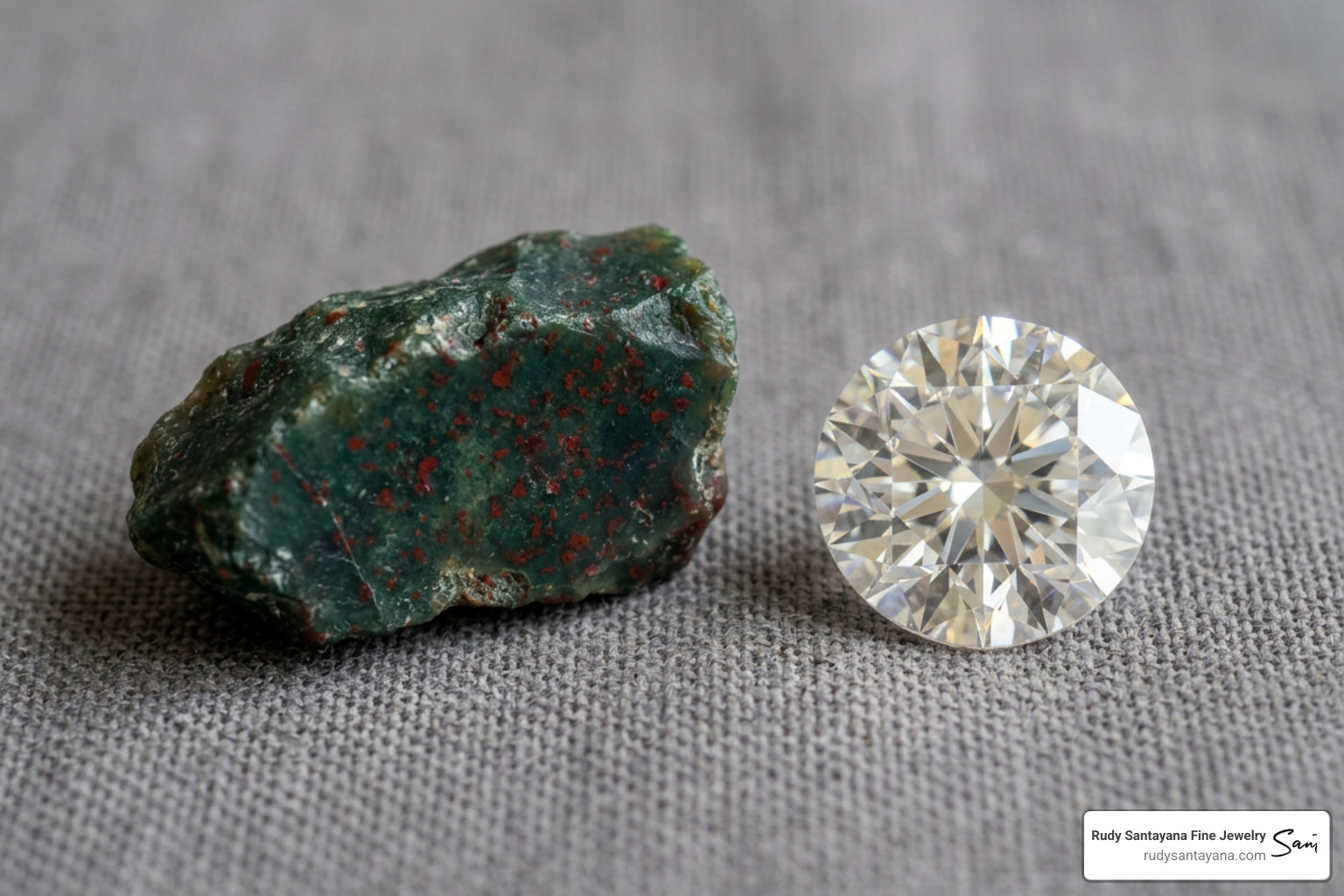 raw bloodstone and cut diamond side by side showing natural beauty raw bloodstone and cut diamond side by side showing natural beauty