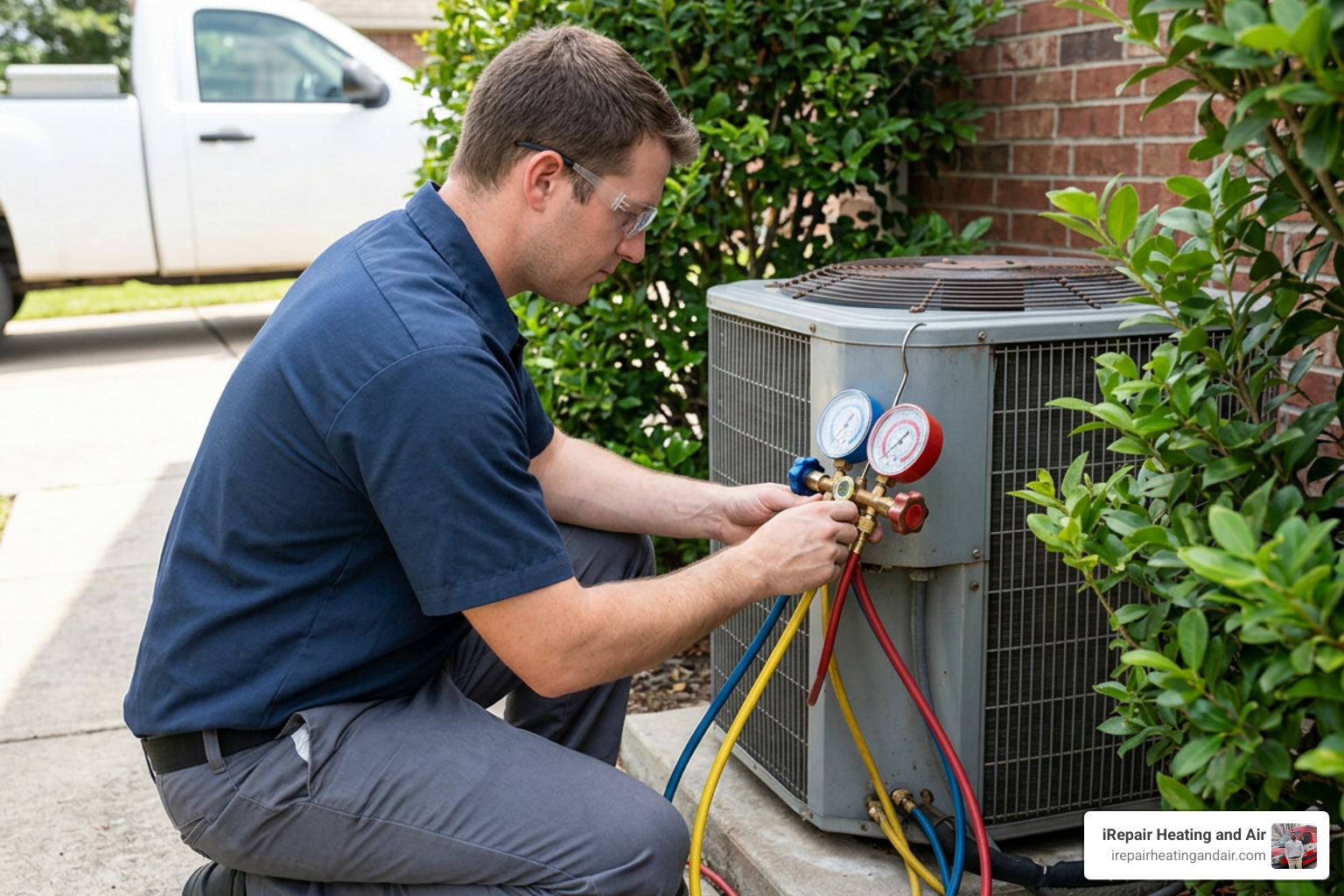 HVAC technician checking refrigerant levels