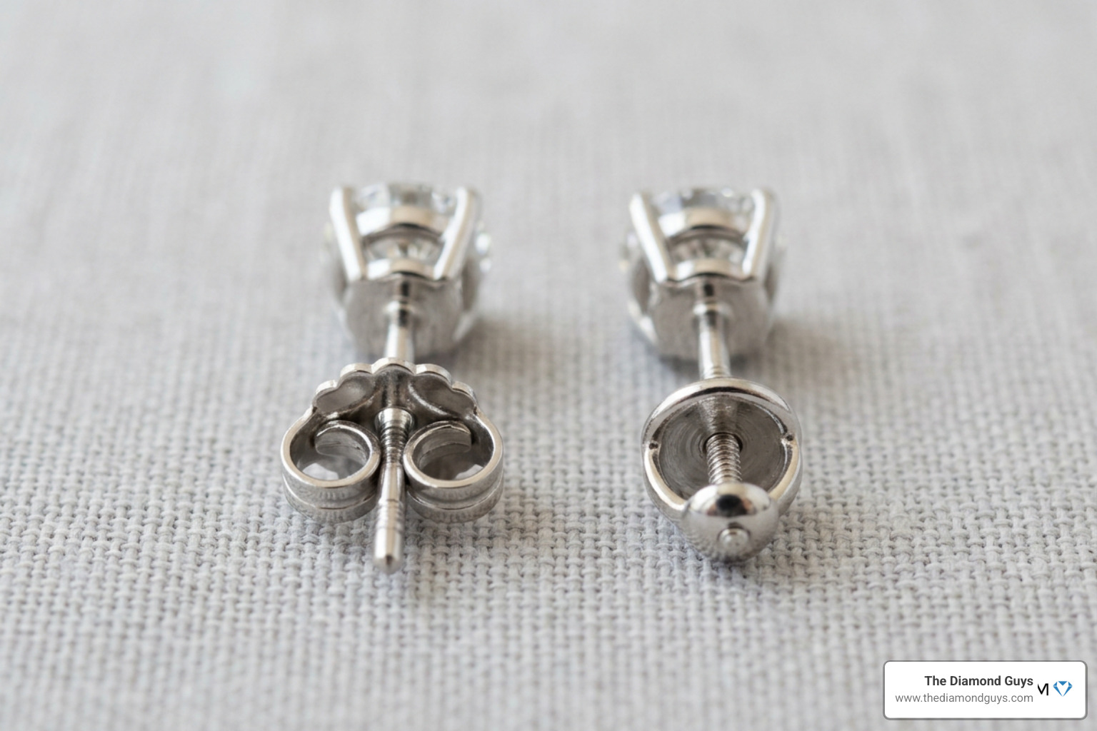 Detailed diagram of push backings versus screw backings on a platinum stud earring