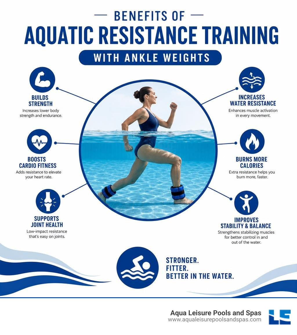Benefits of aquatic resistance training with ankle weights infographic infographic