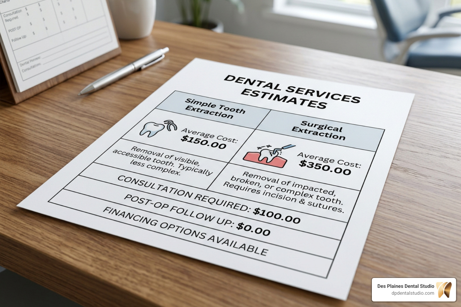 dental cost breakdown showing simple vs surgical extraction fees dental cost breakdown showing simple vs surgical extraction fees