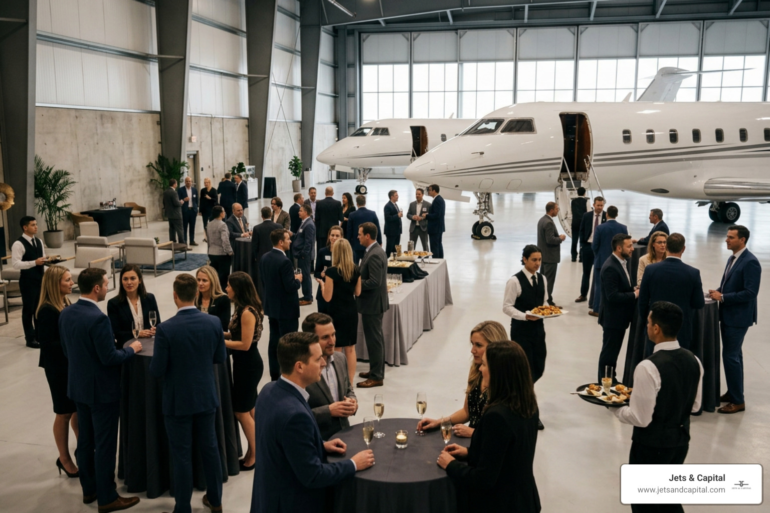 Exclusive networking event inside a luxury private jet hangar Exclusive networking event inside a luxury private jet hangar