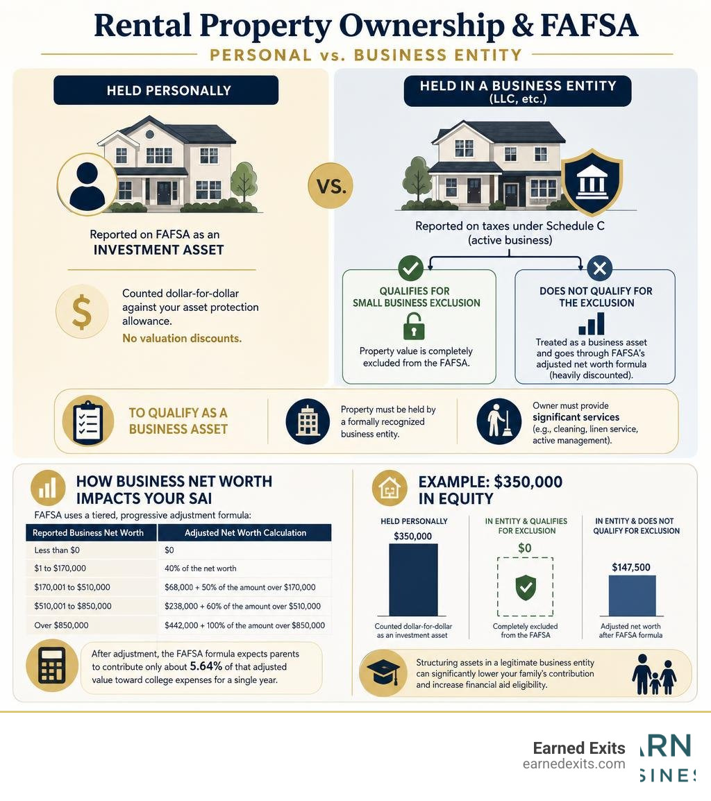 Comparison of holding a rental property personally vs in a business entity infographic