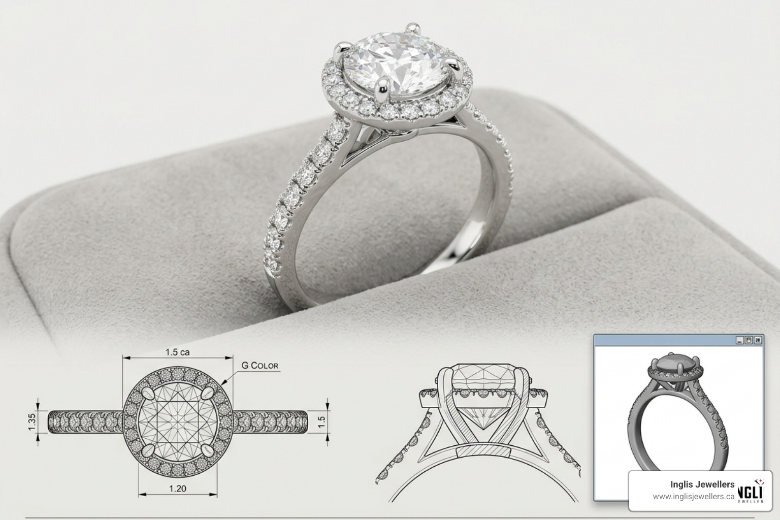 3D CAD model of a custom diamond ring 3D CAD model of a custom diamond ring