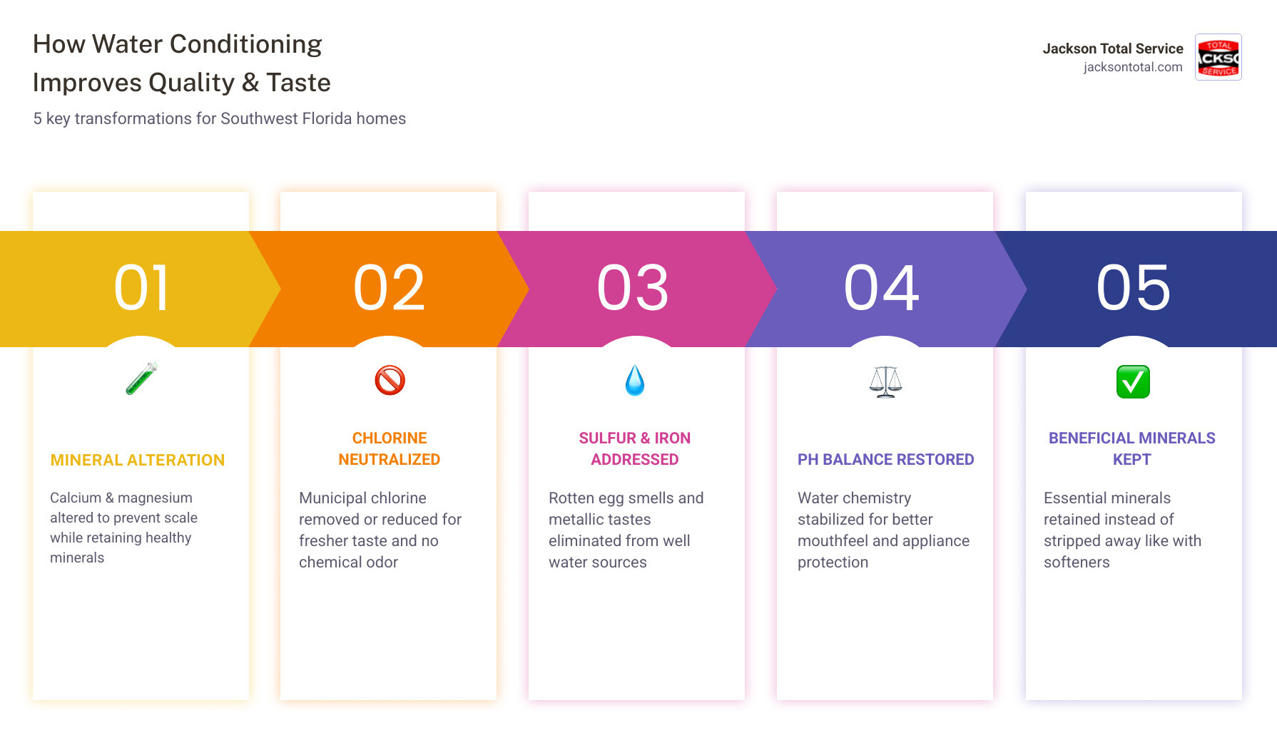 Infographic showing how water conditioning improves water quality and taste vs softening methods infographic