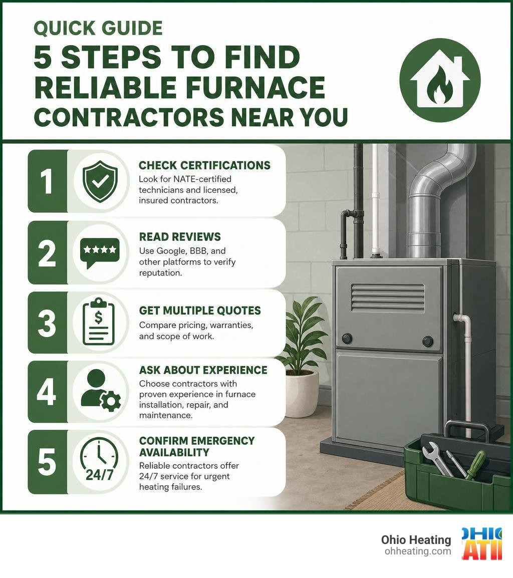 Quick guide infographic: 5 steps to find reliable AC contractors near you infographic