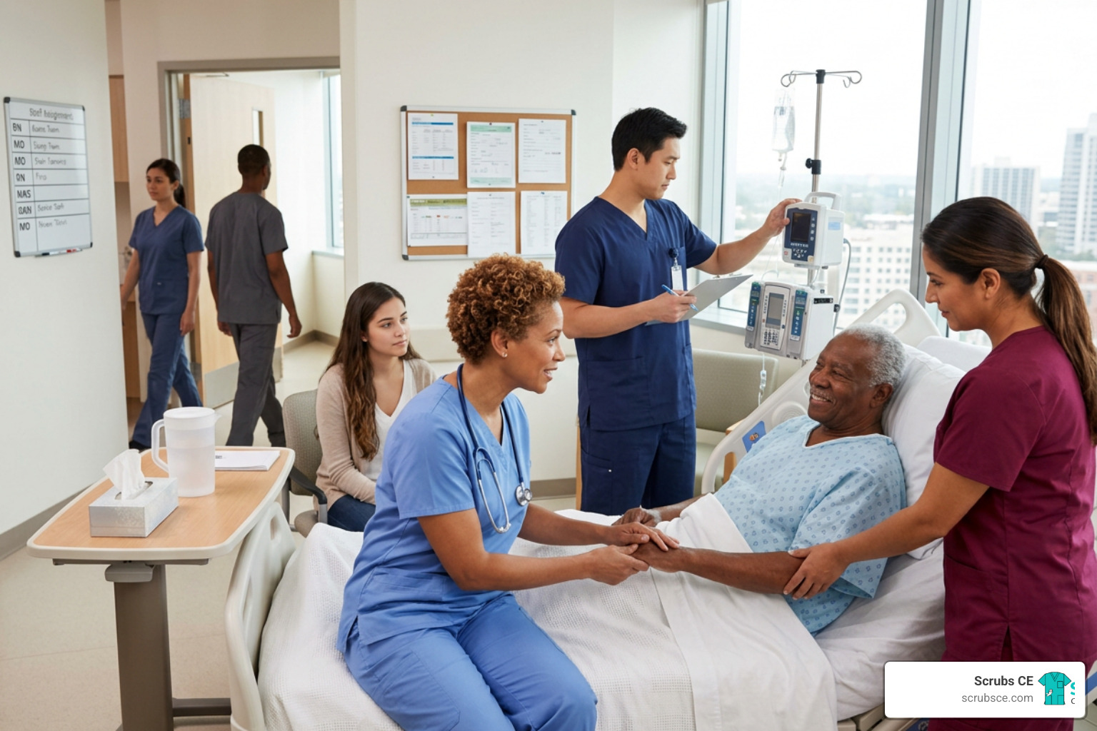 A diverse group of patients receiving compassionate healthcare from a multidisciplinary team A diverse group of patients receiving compassionate healthcare from a multidisciplinary team
