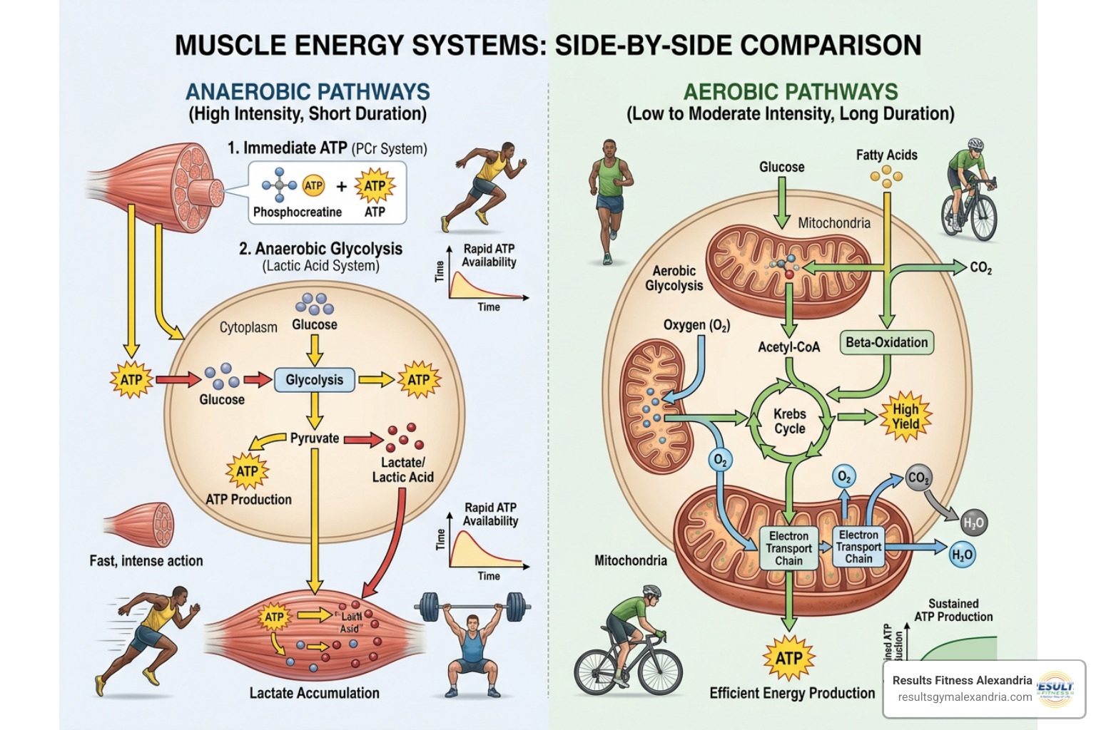 Muscle energy systems and the difference between aerobic and anaerobic pathways