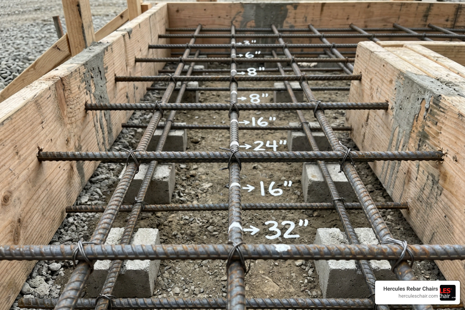 rebar grid layout with spacing measurements