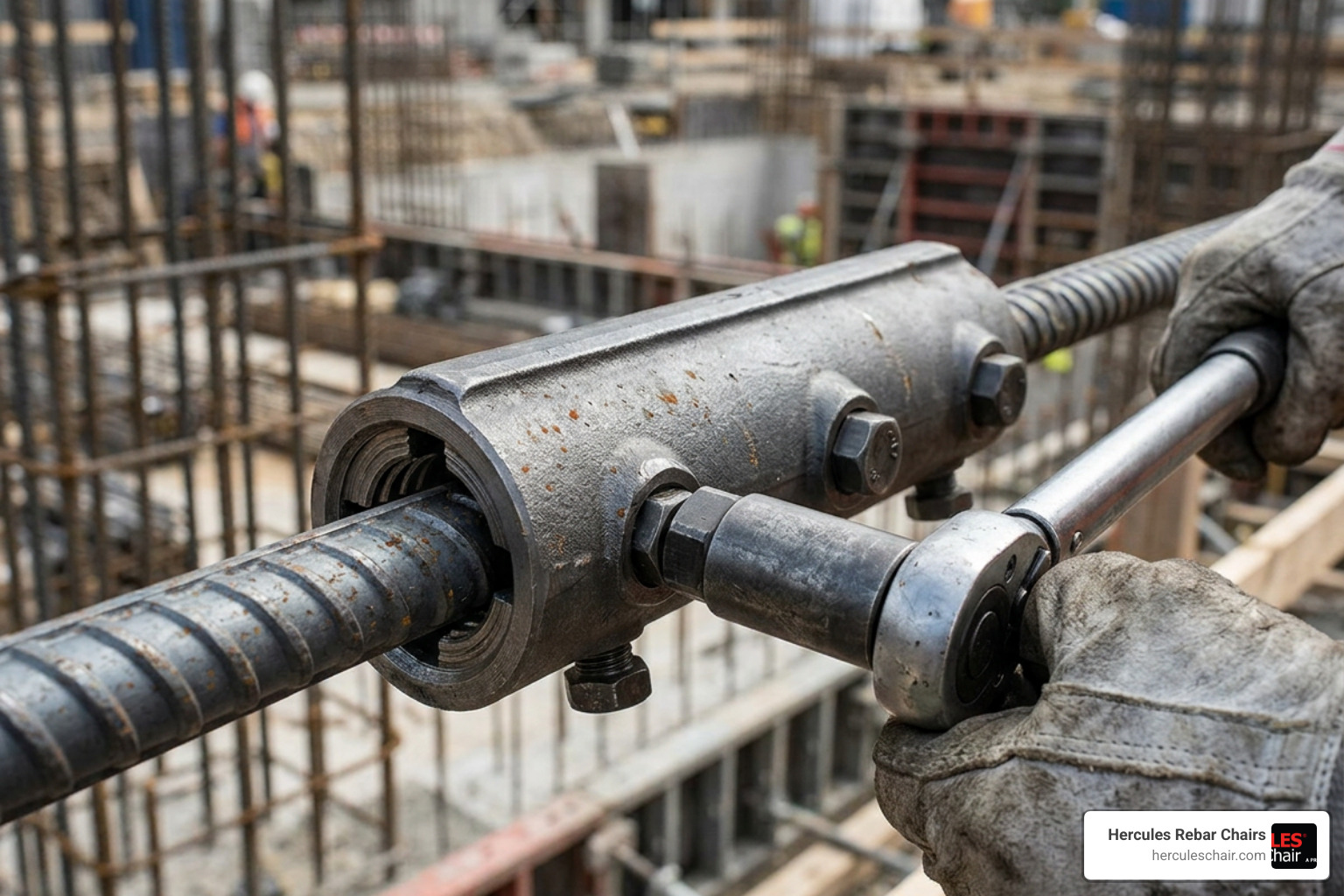 Shear bolt coupler mechanism highlighting internal grip rails and shear bolts