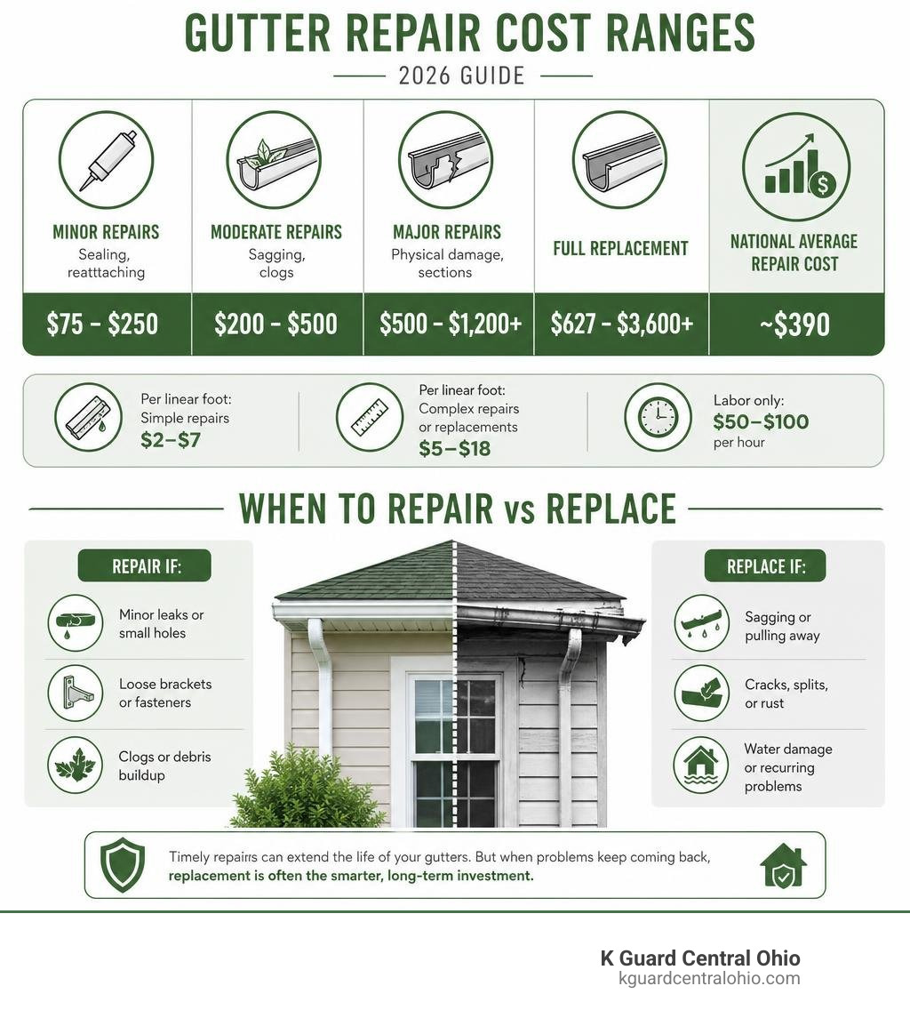 Gutter repair cost ranges vs replacement indicators infographic infographic