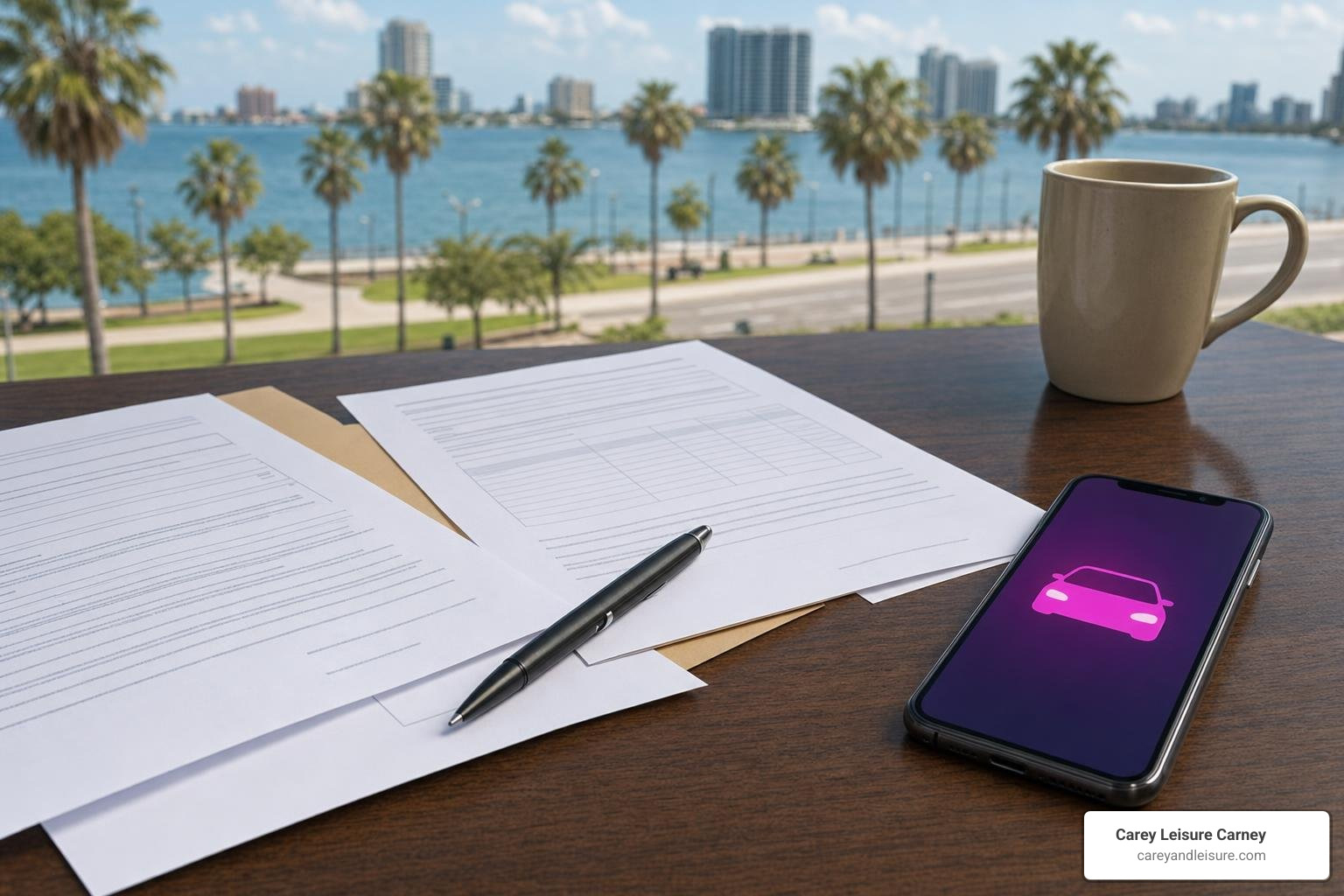 Rideshare insurance policy documents and smartphone showing Lyft app in St Petersburg