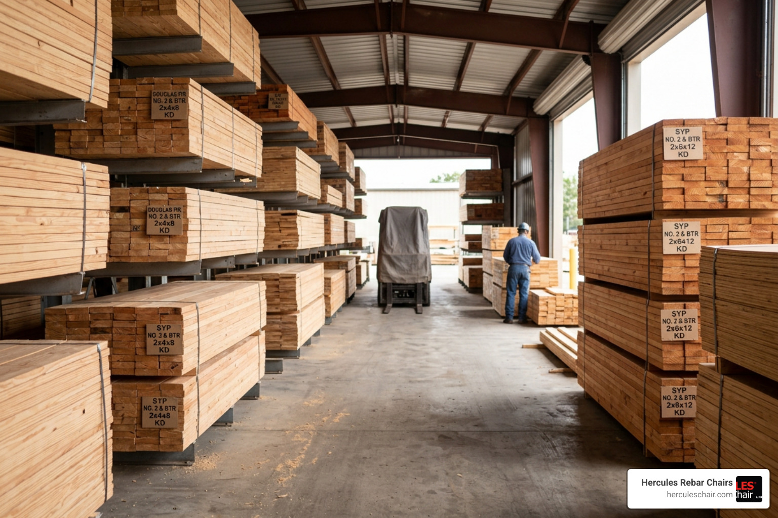 high-quality lumber stacks at a local yard