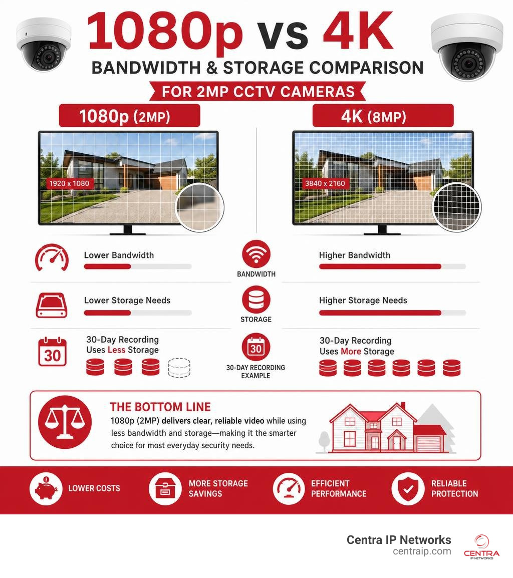 1080p vs 4K bandwidth and storage comparison infographic for 2MP CCTV cameras infographic 1080p vs 4K bandwidth and storage comparison infographic for 2MP CCTV cameras infographic