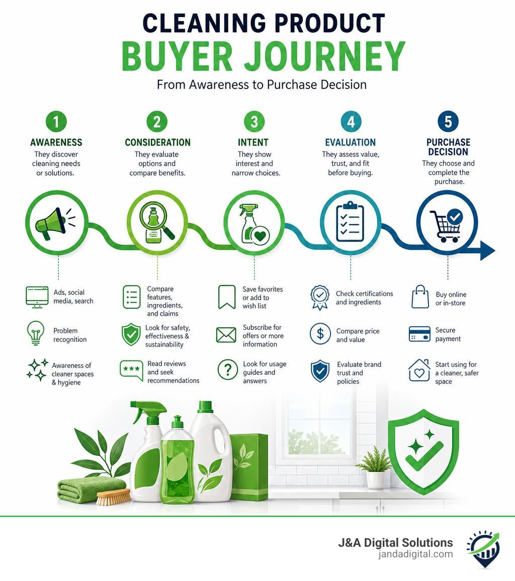 Cleaning product buyer journey from awareness to purchase decision infographic infographic