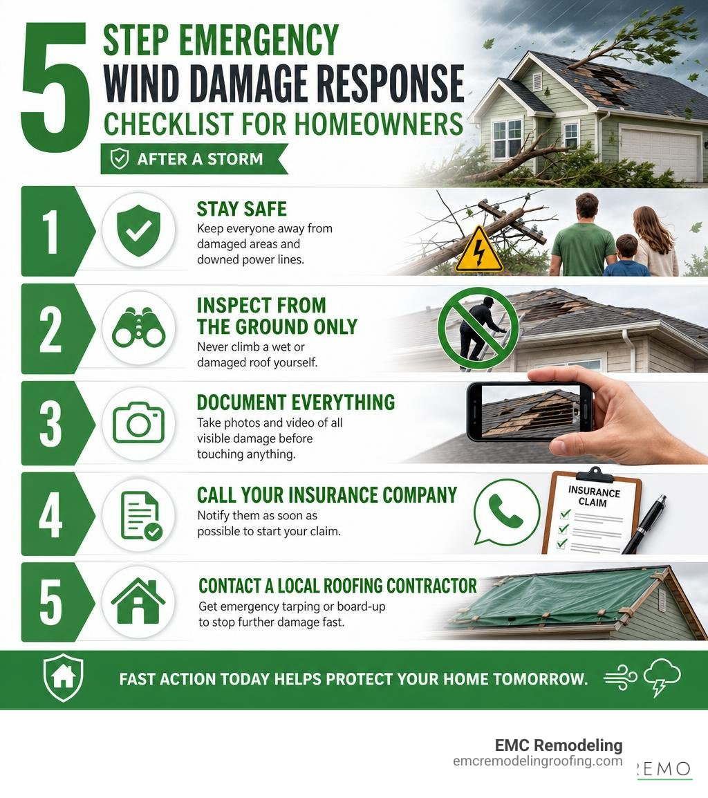 5-step emergency wind damage response checklist for homeowners after a storm infographic 5-step emergency wind damage response checklist for homeowners after a storm infographic