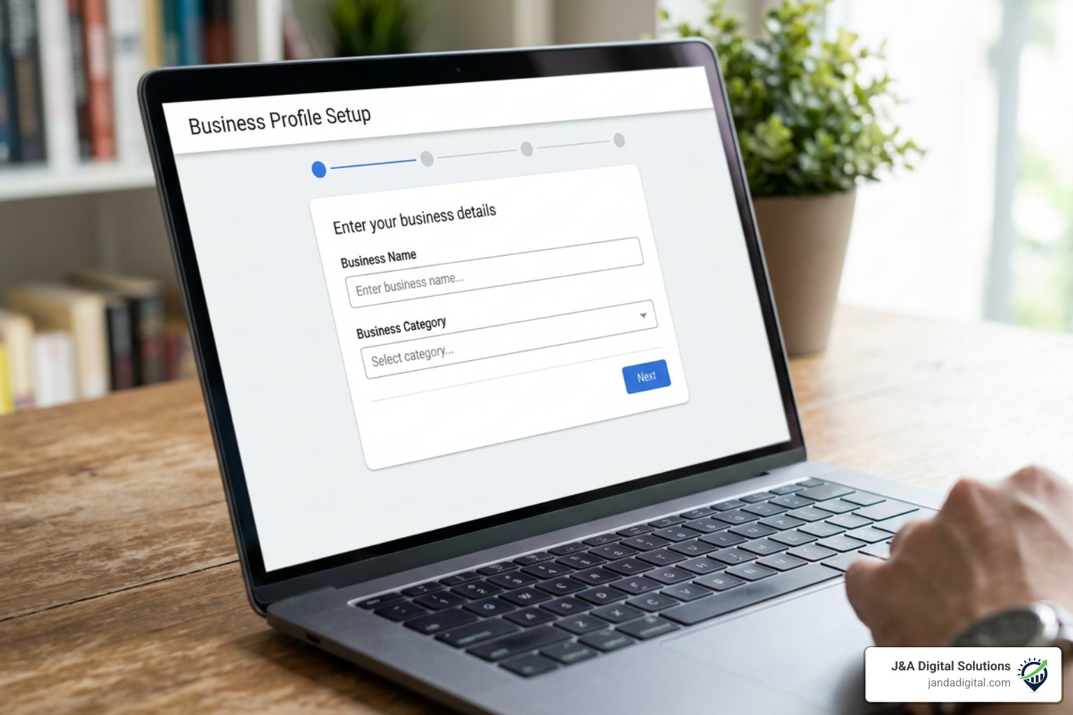 Google Business Profile creation dashboard showing business name and category fields Google Business Profile creation dashboard showing business name and category fields