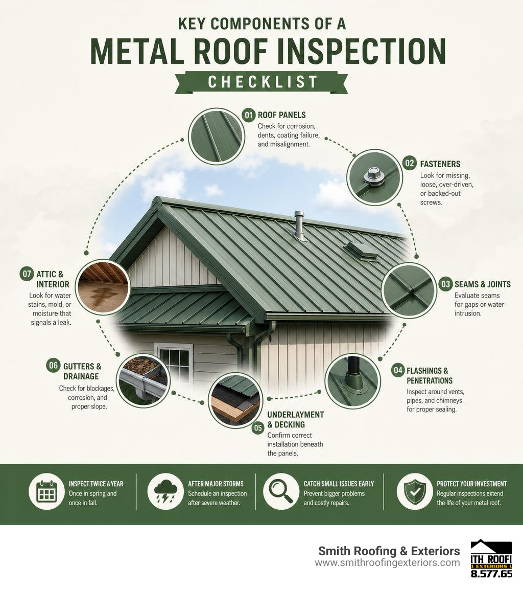 Key components of a metal roof inspection checklist infographic infographic Key components of a metal roof inspection checklist infographic infographic