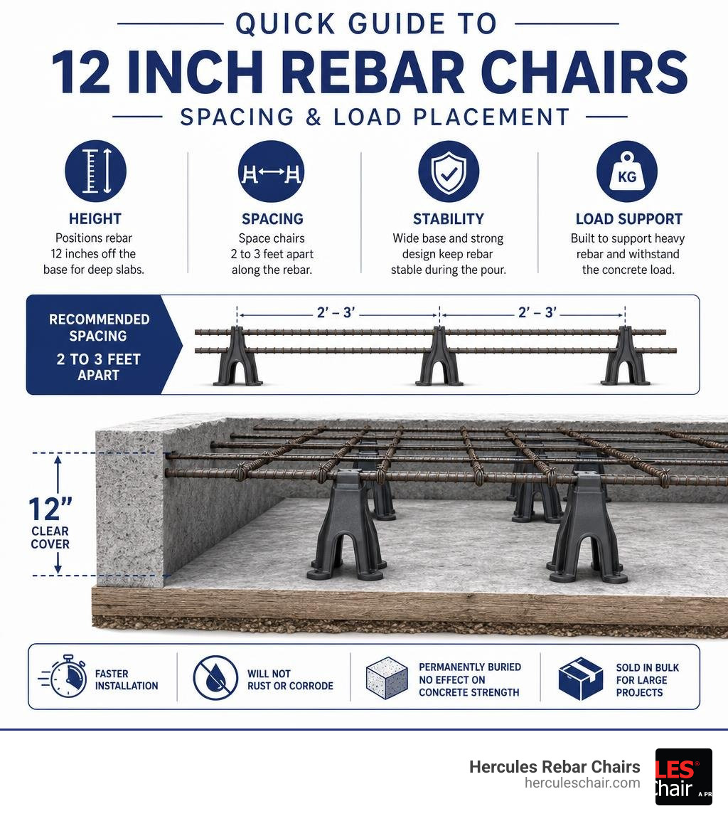 quick guide to 12 inch rebar chair spacing and load placement infographic