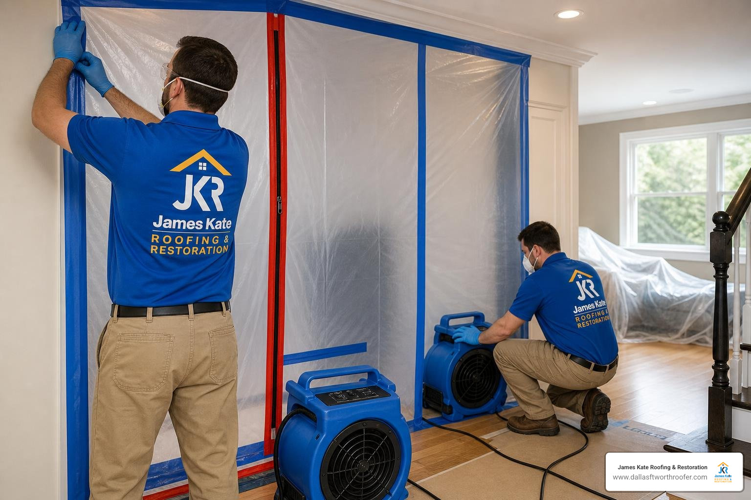 James Kate solar team setting up a professional containment barrier with negative air pressure James Kate solar team setting up a professional containment barrier with negative air pressure
