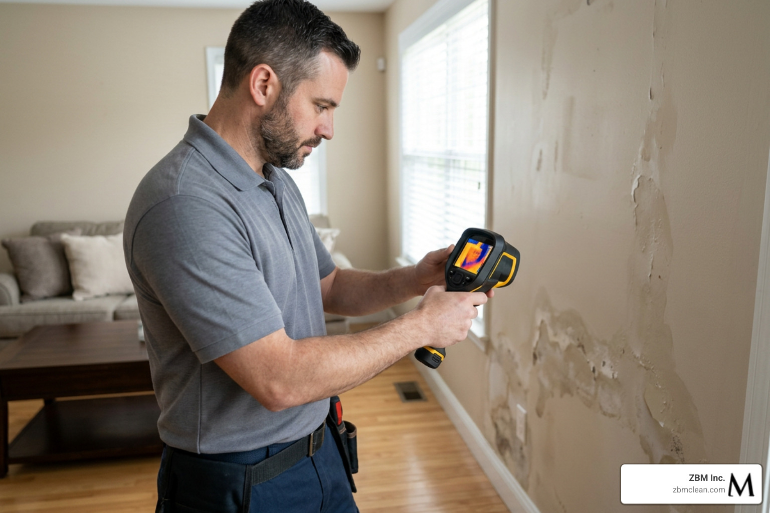 Water damage inspection using thermal cameras to detect hidden moisture Water damage inspection using thermal cameras to detect hidden moisture