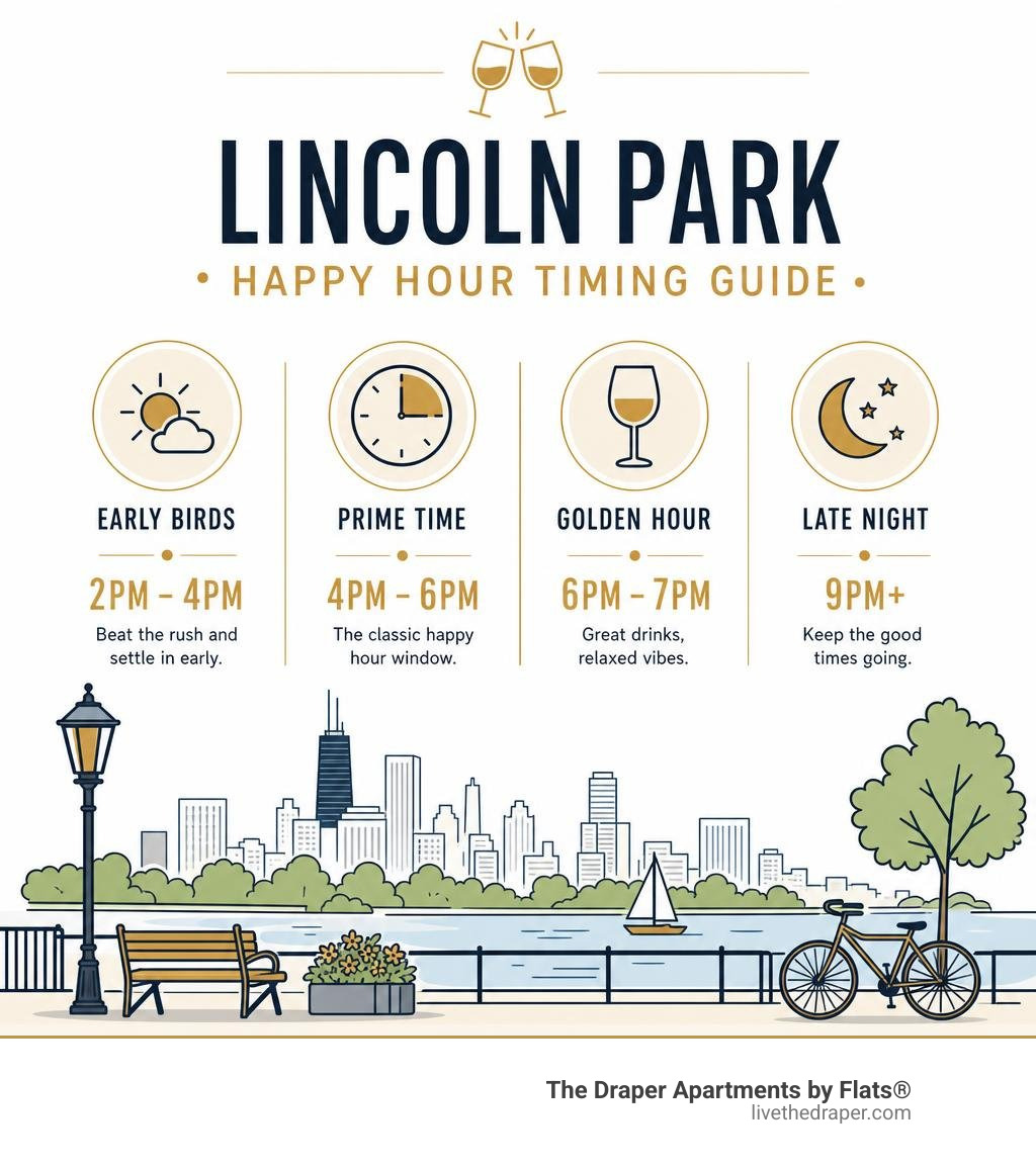 Lincoln Park happy hour timing guide infographic