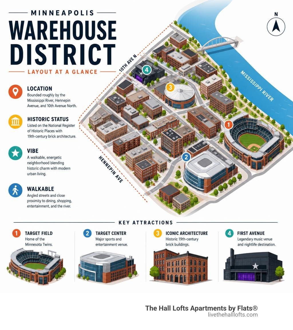 layout of the Minneapolis Warehouse District infographic