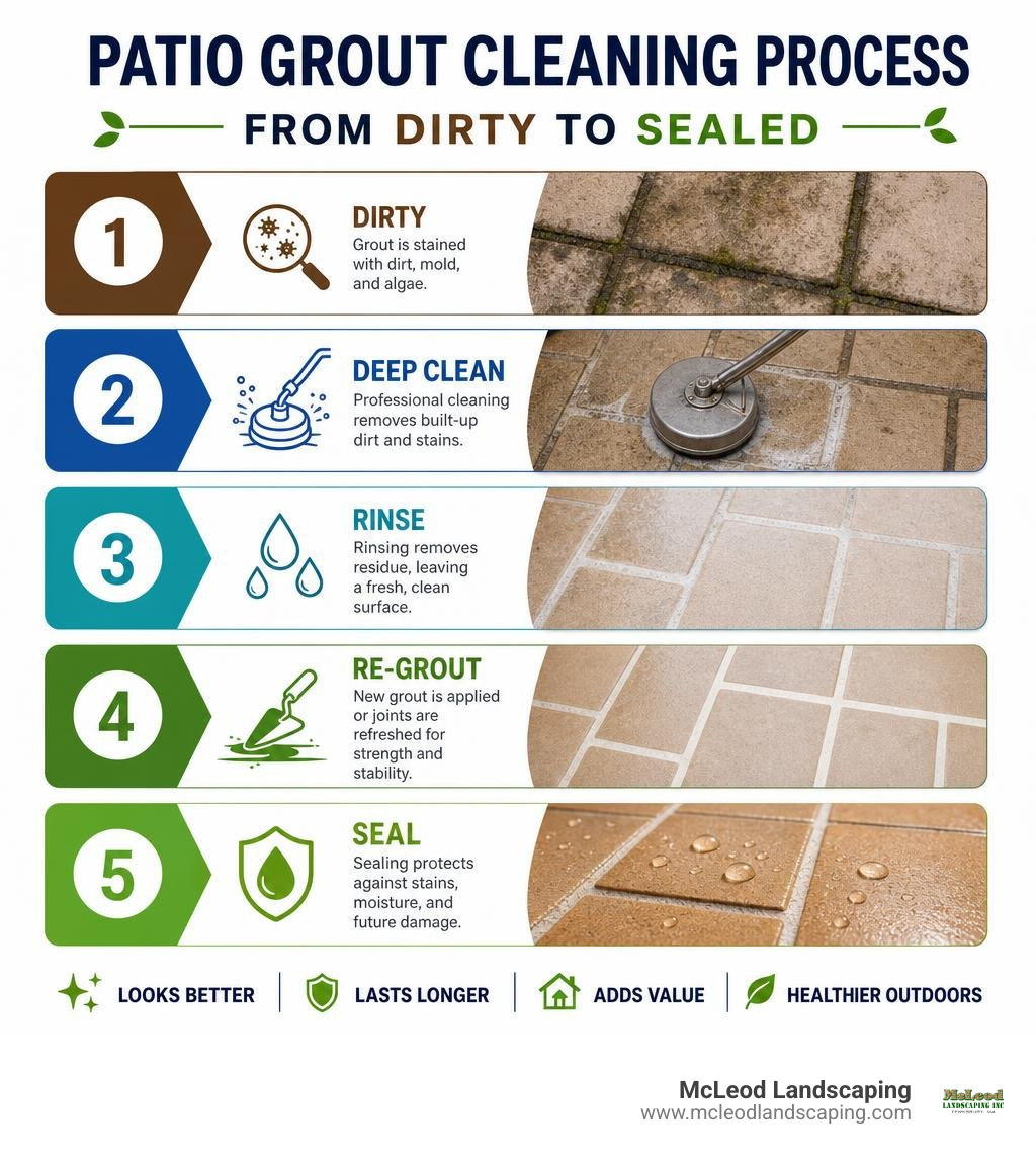 Patio grout cleaning process steps from dirty to sealed infographic infographic