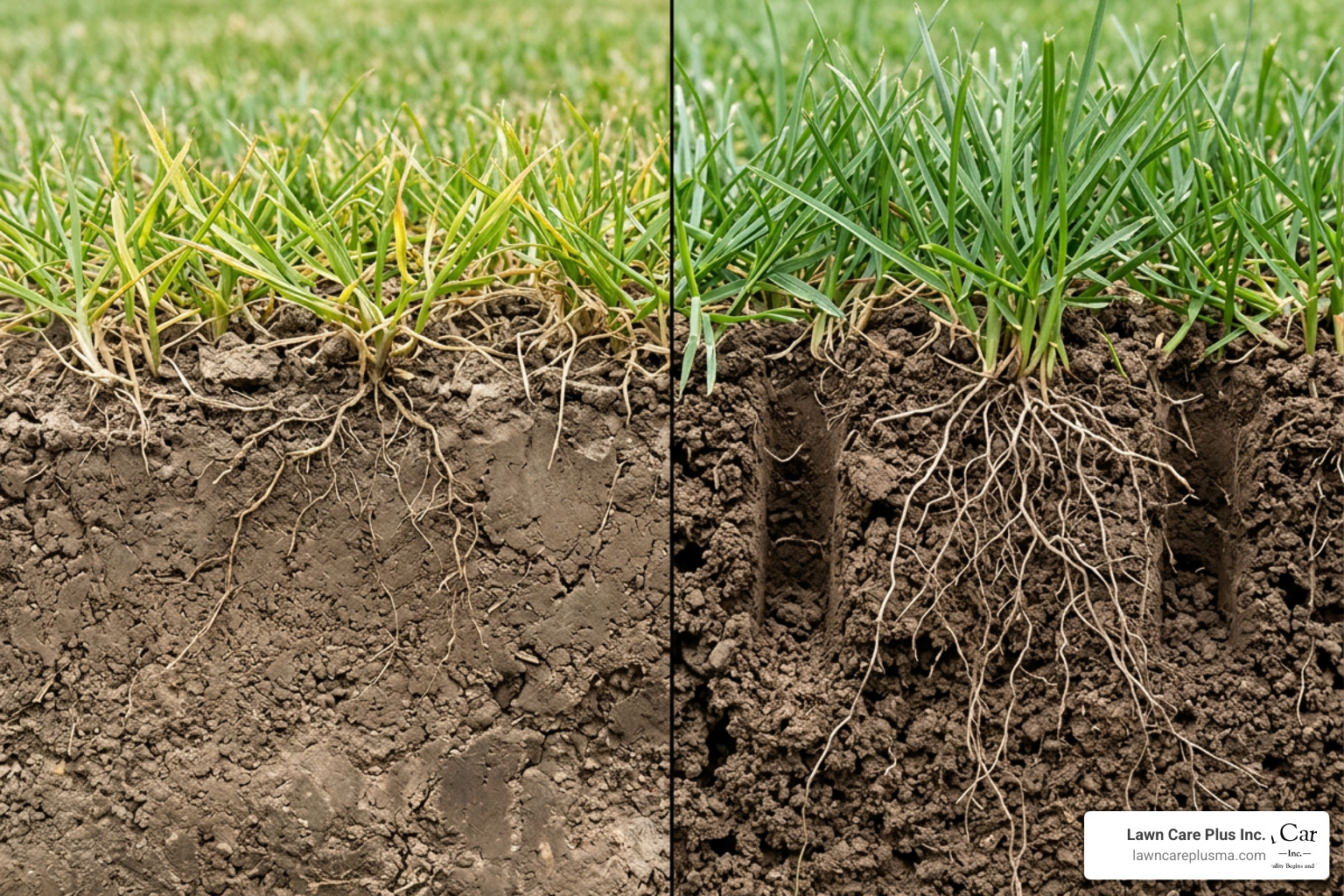Compacted soil layers restricting root growth vs aerated soil
