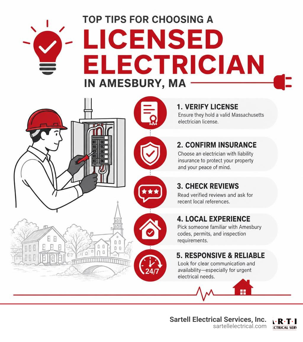 Top tips for choosing a licensed electrician in Amesbury MA infographic infographic