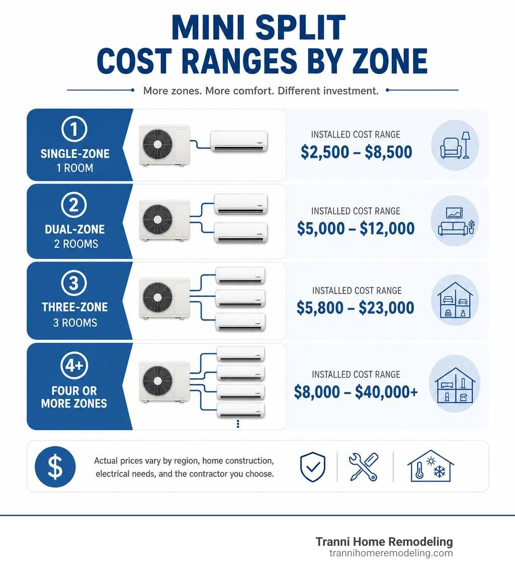 mini split cost ranges by zone infographic showing single dual and multi-zone pricing infographic mini split cost ranges by zone infographic showing single dual and multi-zone pricing infographic