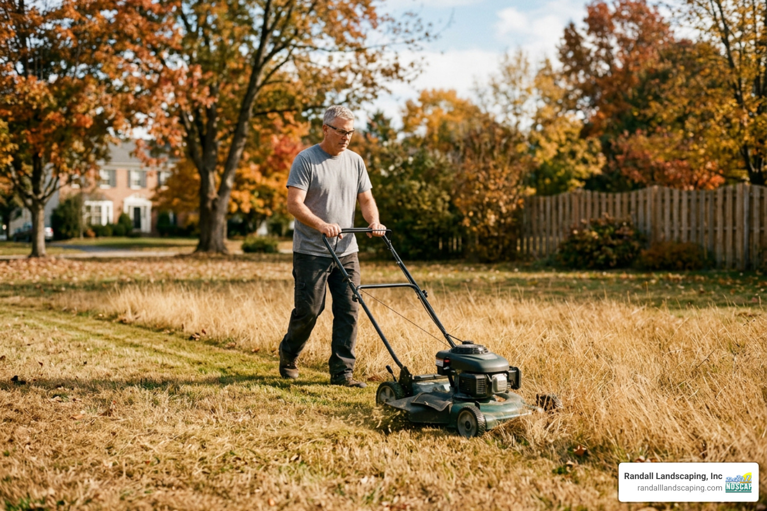 lawnmower cutting dry autumn grass lawnmower cutting dry autumn grass