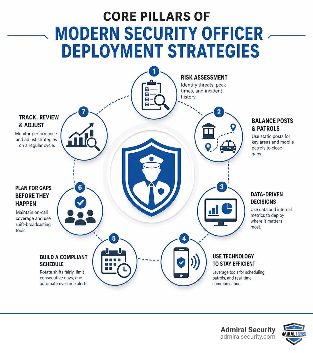 Core pillars of modern security officer deployment strategies infographic infographic