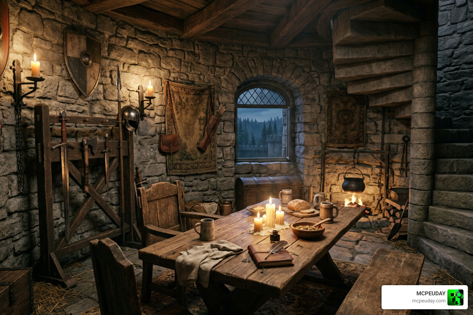 Detailed medieval interior showing Feudal Furniture blocks
