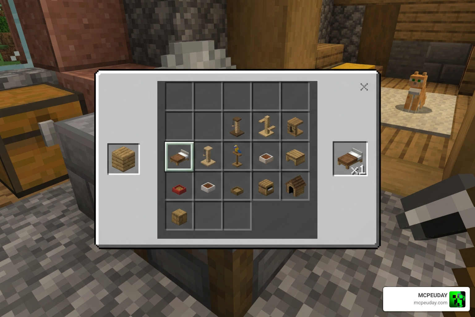 Minecraft stonecutter interface showing pet furniture crafting