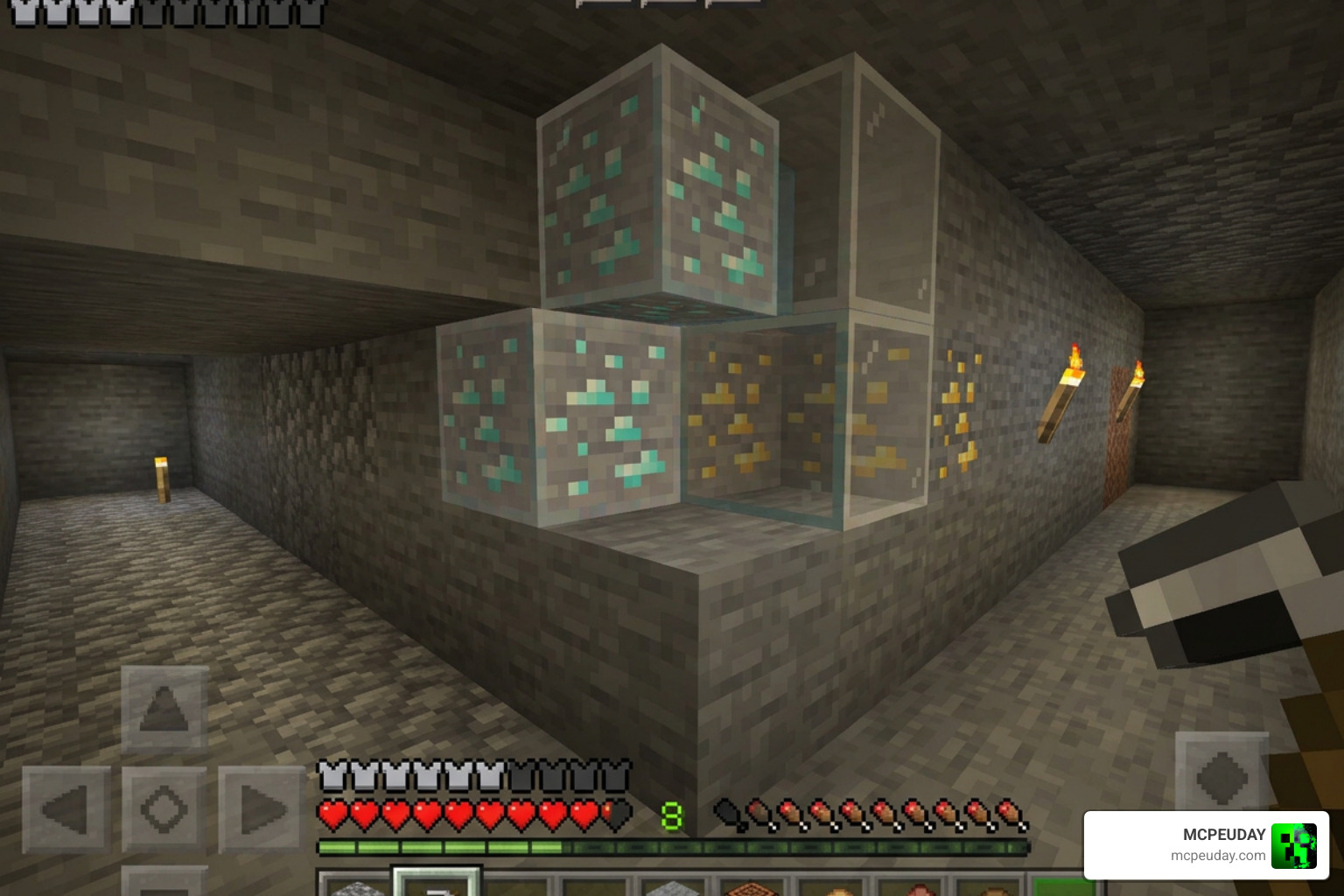 X-Ray Glow Addon interface showing transparent blocks and highlighted ore outlines