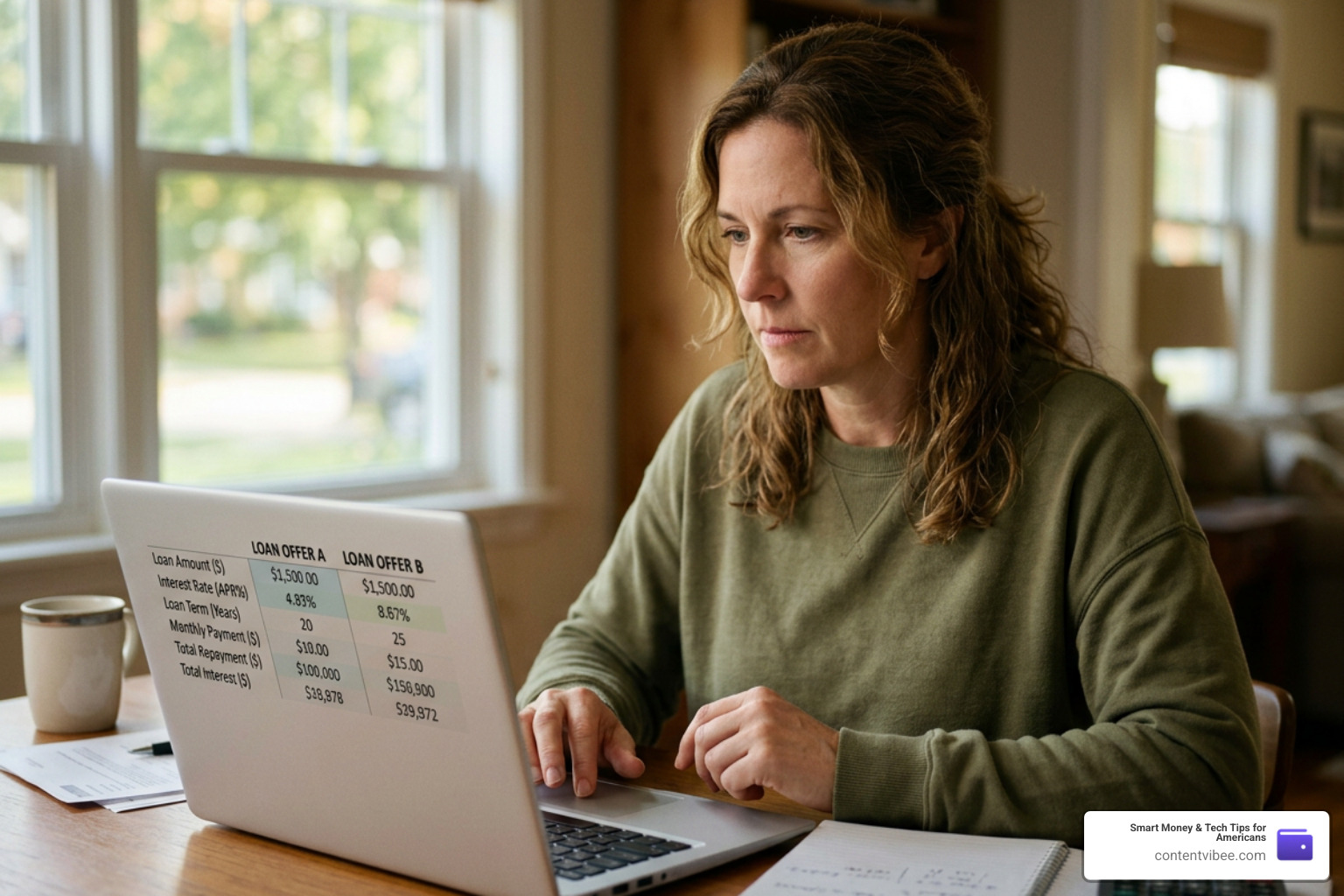 A person comparing two different bank loan offers side-by-side on a laptop screen