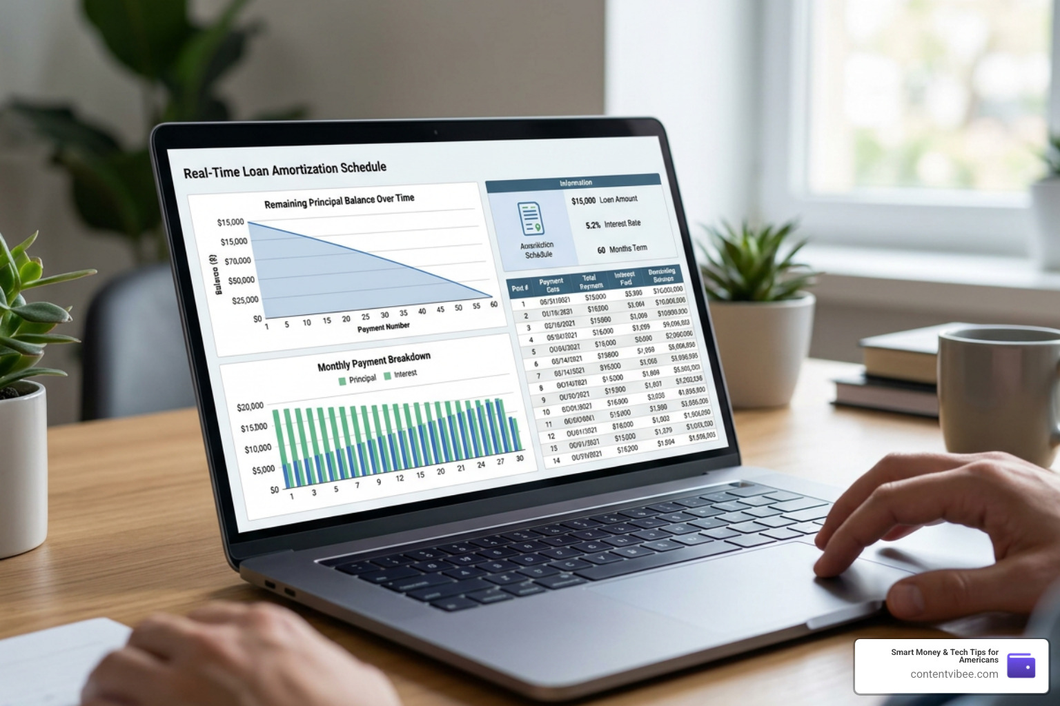 Financial dashboard displaying a real-time loan amortization schedule