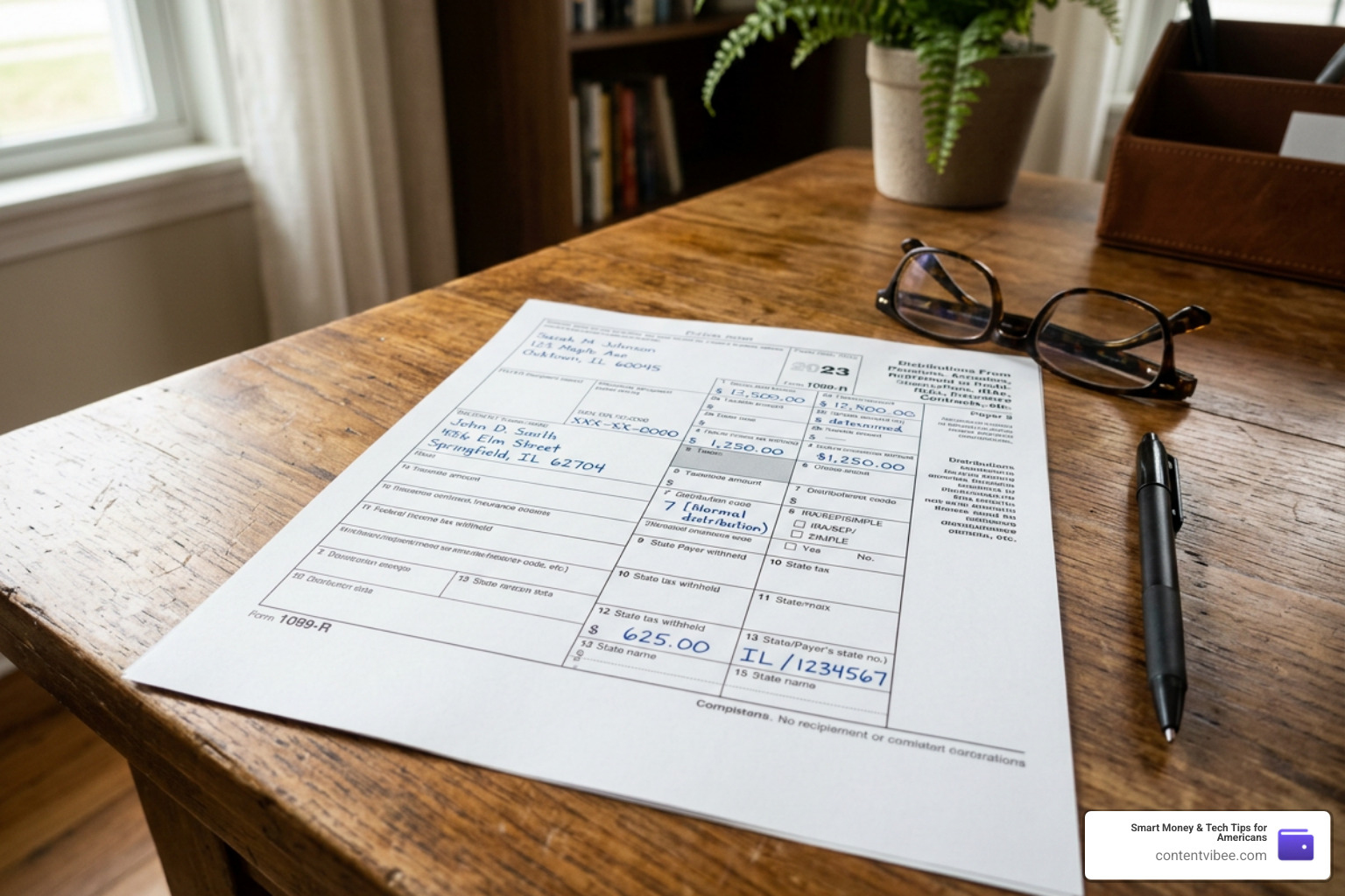 Form 1099-R retirement tax document representing retirement distributions Form 1099-R retirement tax document representing retirement distributions