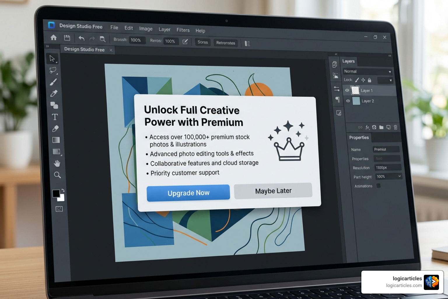 premium upgrade prompt in free graphic design software